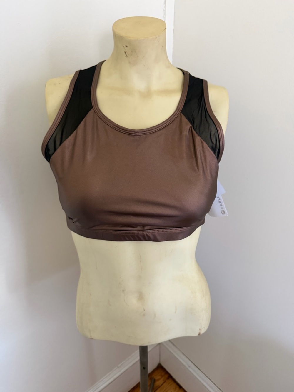 Fabletics Bronze metallic and Black High-Neck Sports Bralette